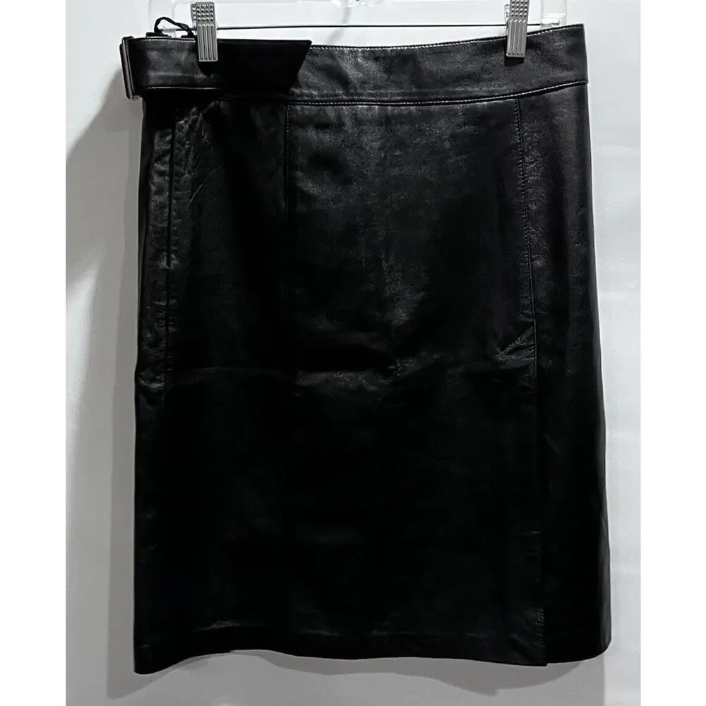 Bebe Butter Soft Black Genuine Leather Straight Skirt‎ size 8-10, 30” waist Y2K